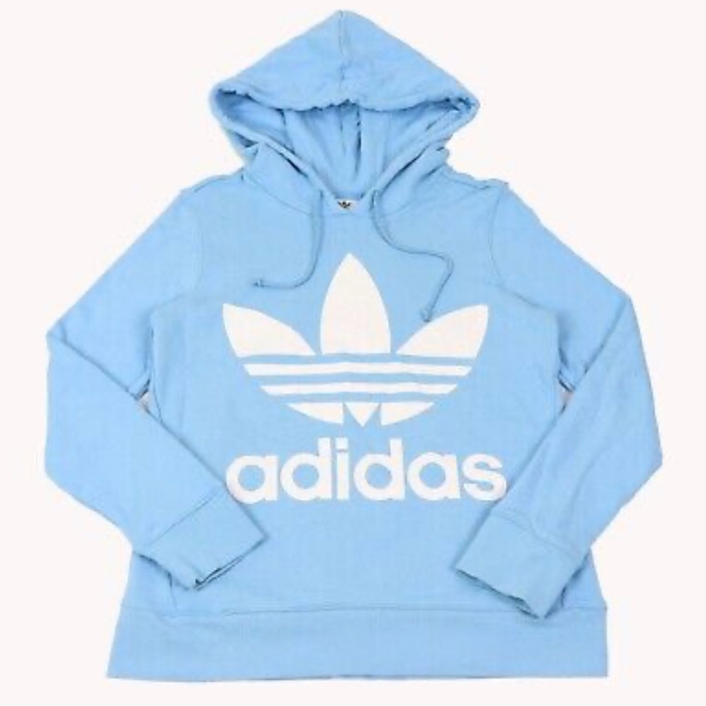 Adidas Original Light Blue Hooded Sweater with Trefoil Logo
